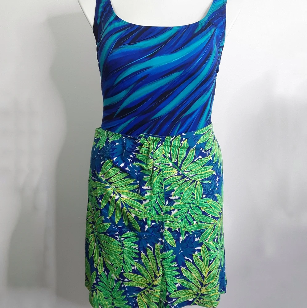 Liz & Co Under The Sea Palm Leaf Blue Green Sarong NWT sz S